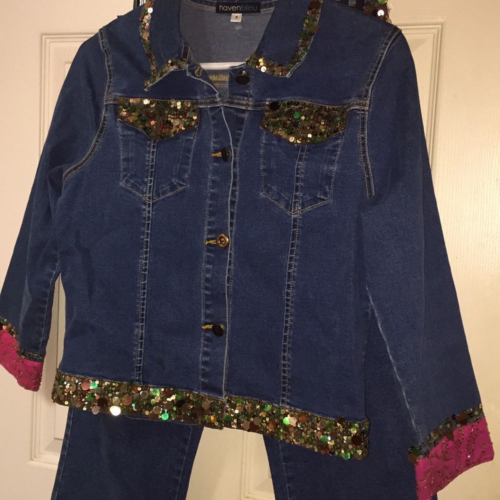 Cropped sequined Jean pants suit